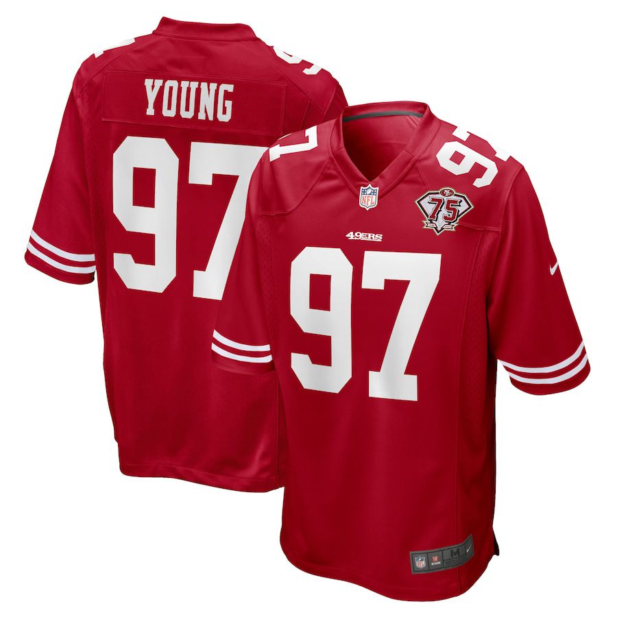 Men San Francisco 49ers 97 Bryant Young Nike Scarlet 75th Anniversary Game Retired Player NFL Jersey